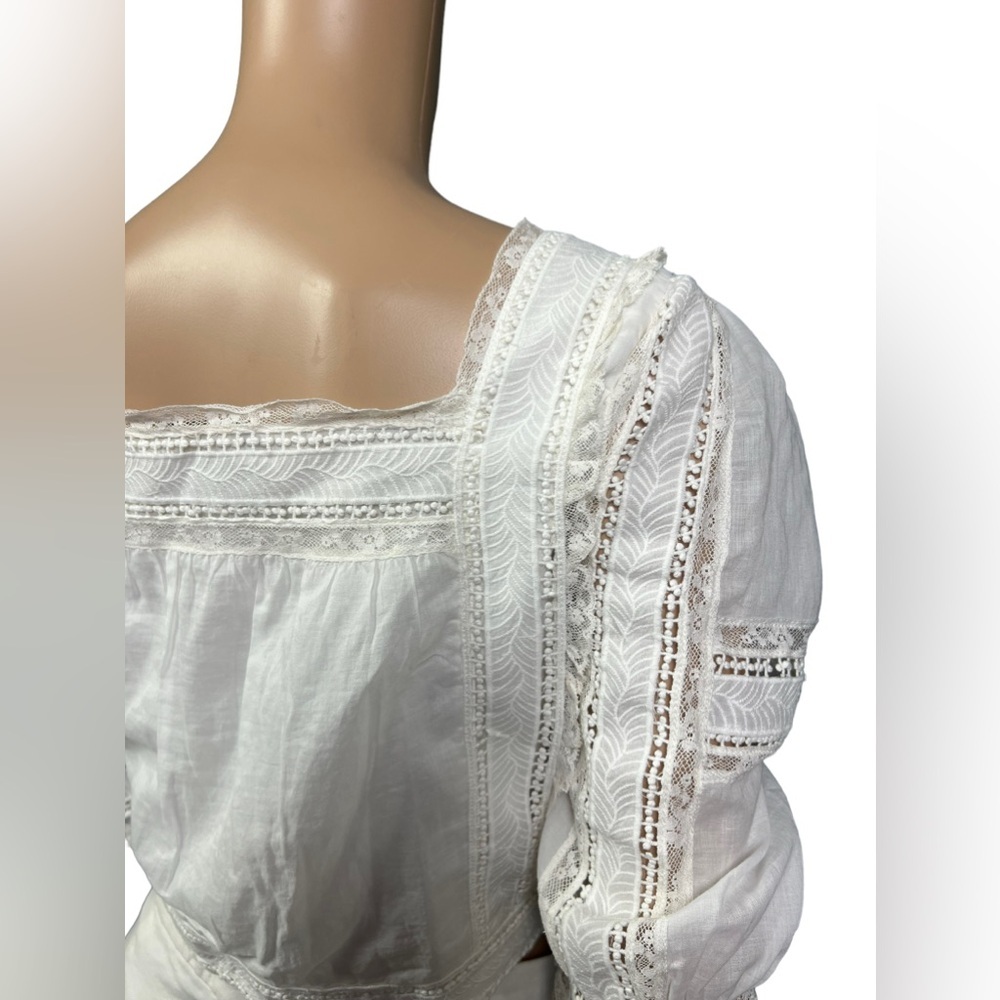 Polo Ralph Lauren Blouse Womens Cream White Lace Cotton Voile Bohemian Cropped - Picture 8 of 14